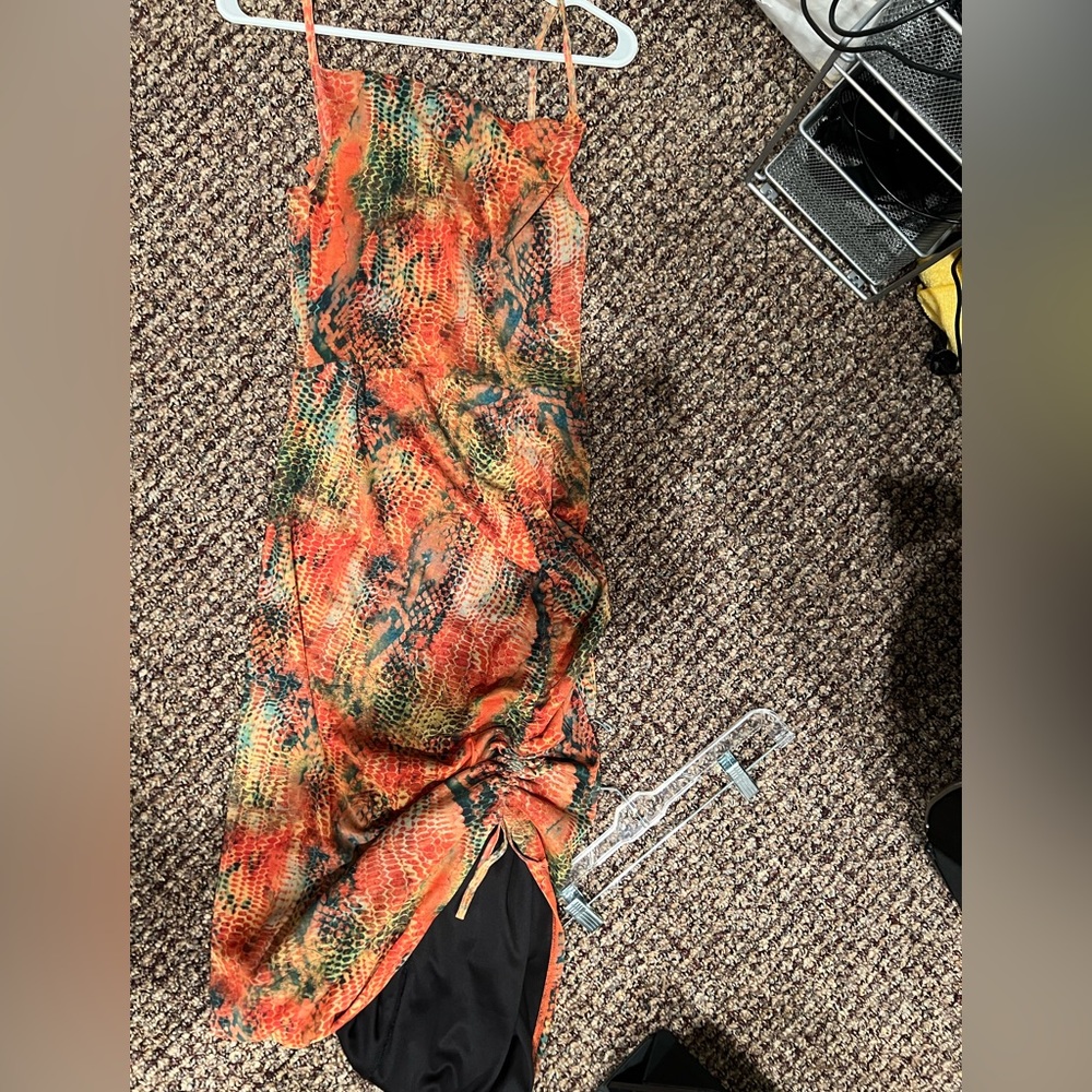 Orange and Green Asymmetric Orange and Green Snakeskin Dress from PLT (Size: 6)